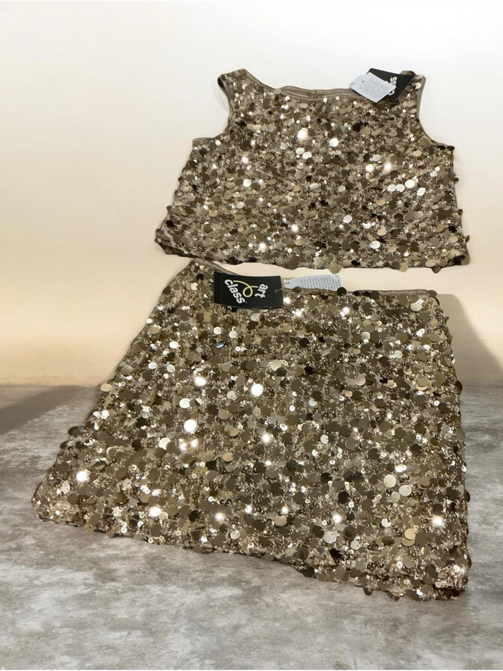 art class Gold Sequin Two-Piece Girls' Formal Set